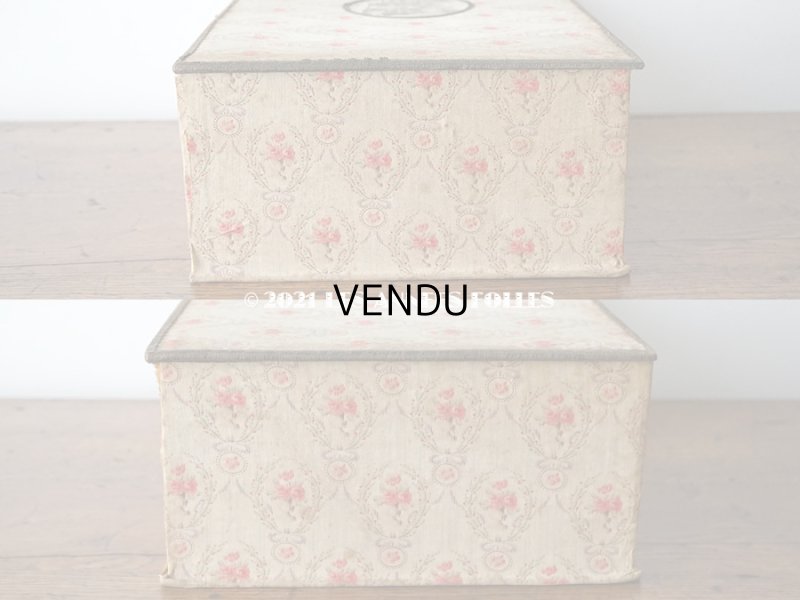 画像8: 1900年代 アンティーク ピンクの薔薇のメダイヨン 大きなカルトナージュボックス 41.3×26×12.8cm