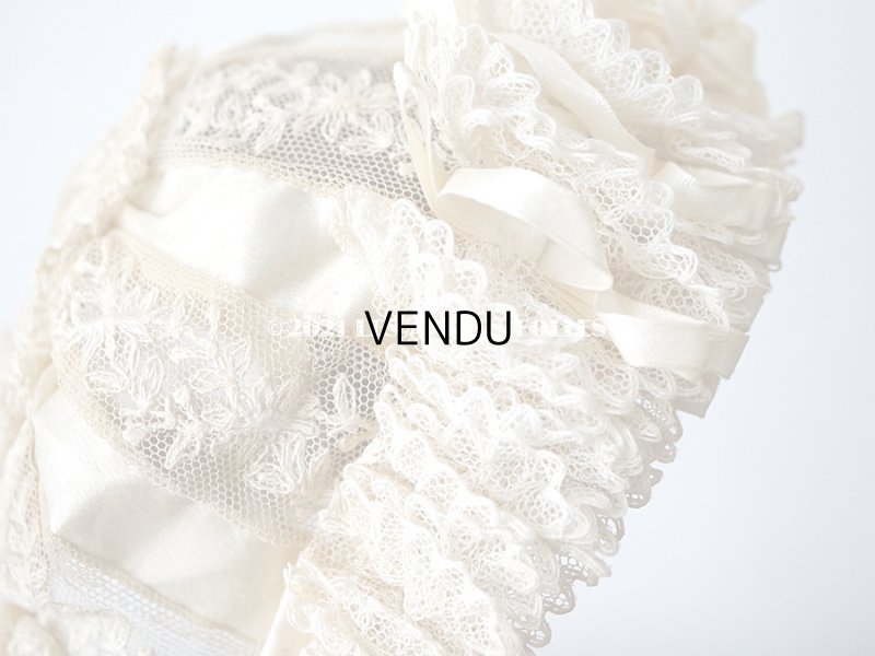 画像4: アンティーク ドール用 小さなボネ オフホワイトのシルクリボン&レース