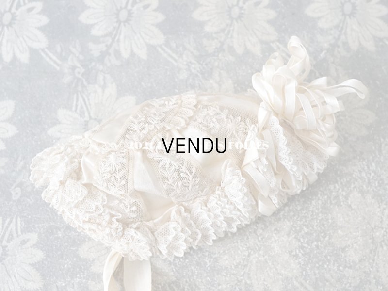 画像8: アンティーク ドール用 小さなボネ オフホワイトのシルクリボン&レース