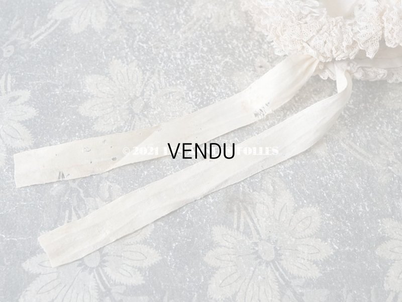 画像10: アンティーク ドール用 小さなボネ オフホワイトのシルクリボン&レース