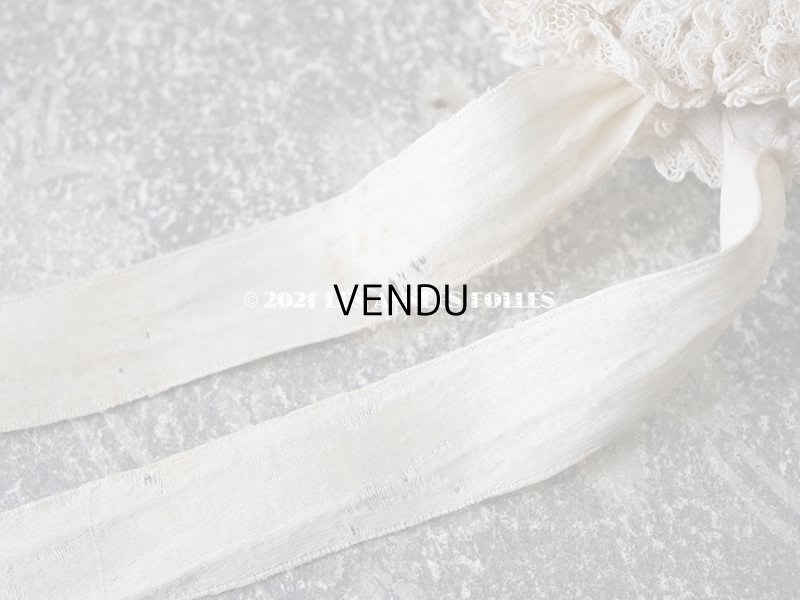 画像11: アンティーク ドール用 小さなボネ オフホワイトのシルクリボン&レース