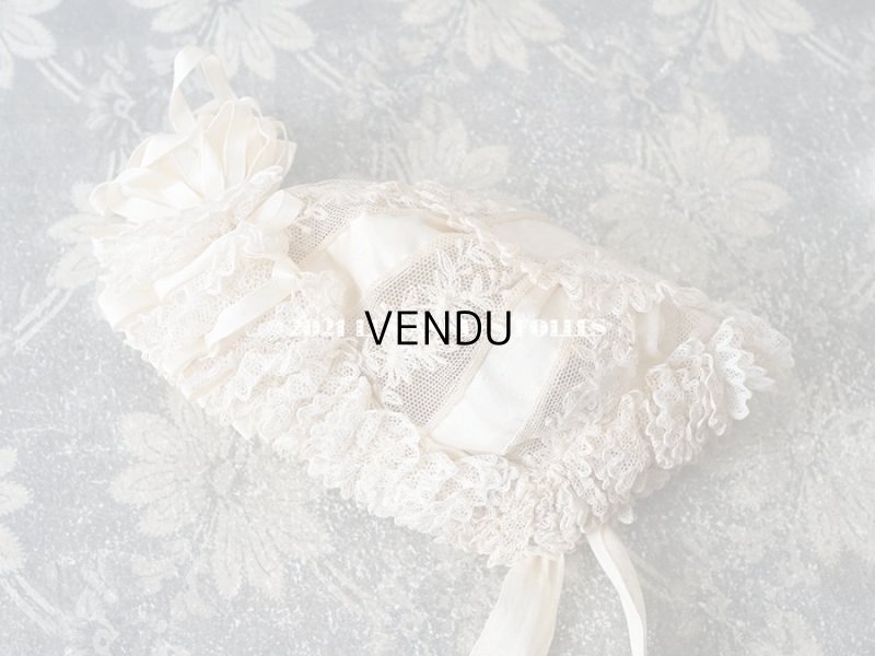 画像9: アンティーク ドール用 小さなボネ オフホワイトのシルクリボン&レース