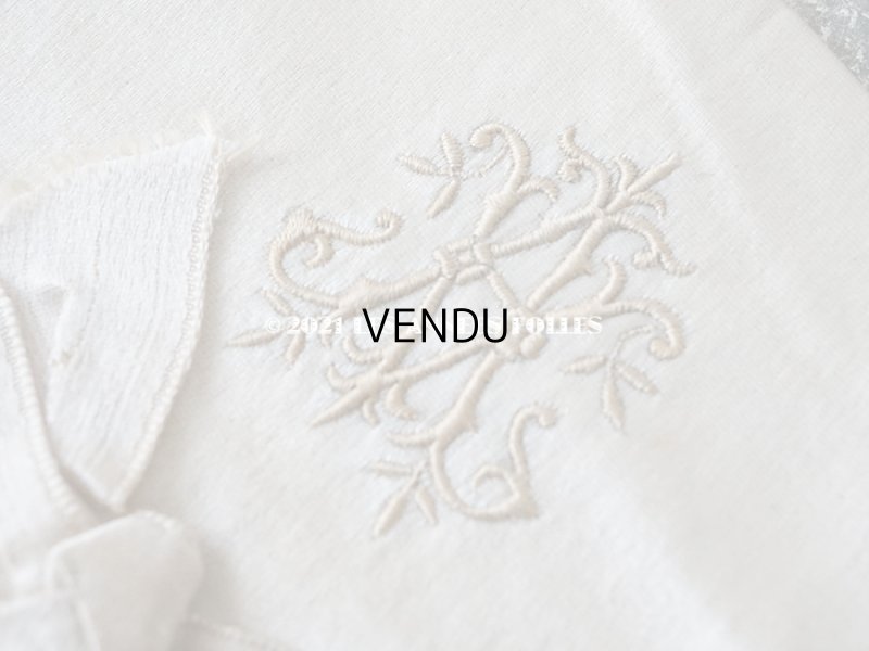 画像5: アンティーク モノグラム刺繍入り リボンが結ばれたオモニエール パウダーピンクのシルクサテン