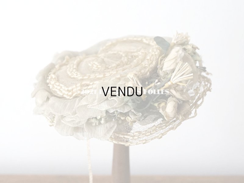 画像4: 1900年代 アンティーク ドール用 ストローハット シルクシフォン&布花付 ドールハット