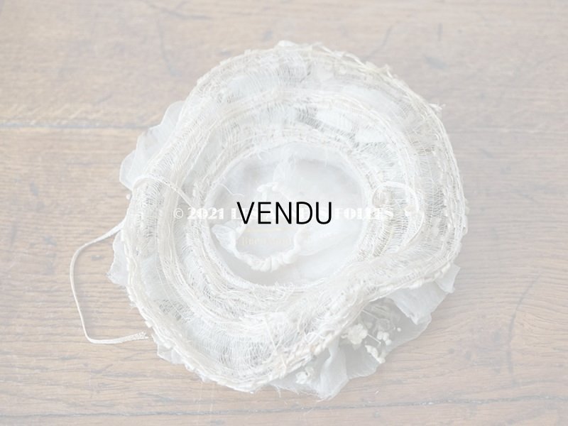 画像11: 1900年代 アンティーク ドール用 ストローハット シルクシフォン&布花付 ドールハット