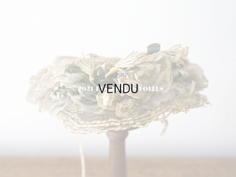 画像3: 1900年代 アンティーク ドール用 ストローハット シルクシフォン&布花付 ドールハット