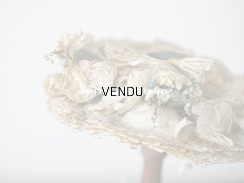 画像8: 1900年代 アンティーク ドール用 ストローハット シルクシフォン&布花付 ドールハット
