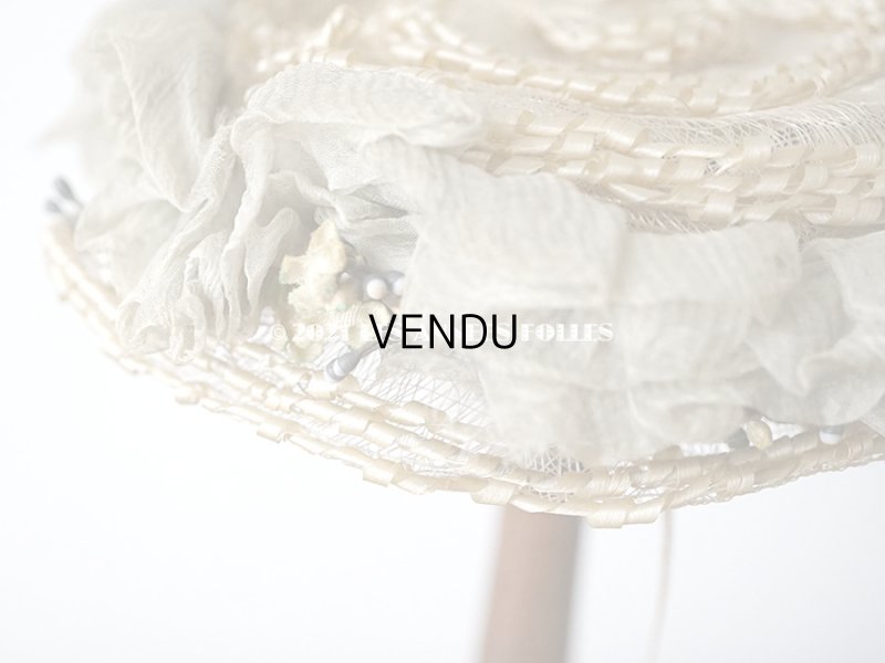 画像10: 1900年代 アンティーク ドール用 ストローハット シルクシフォン&布花付 ドールハット