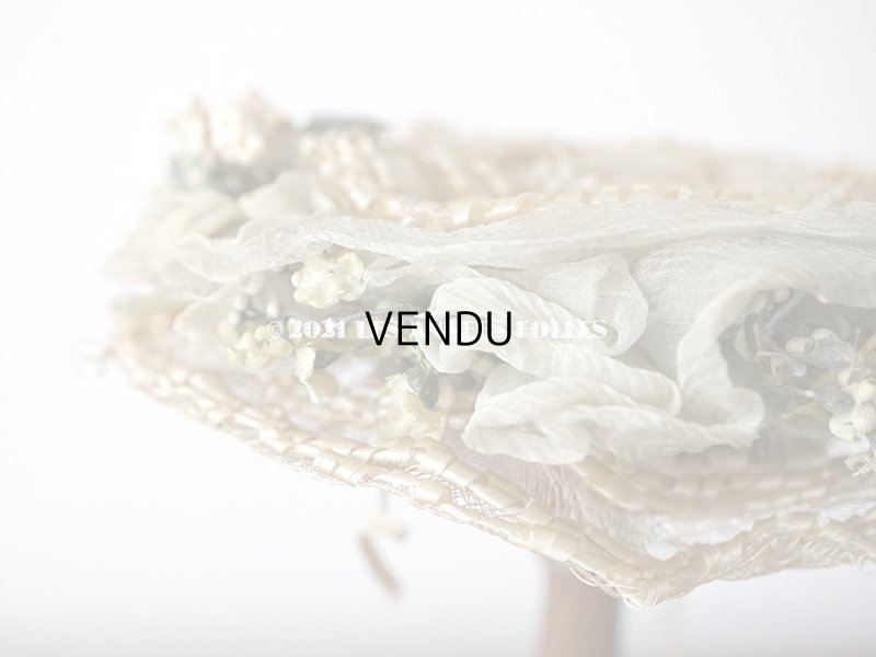 画像9: 1900年代 アンティーク ドール用 ストローハット シルクシフォン&布花付 ドールハット