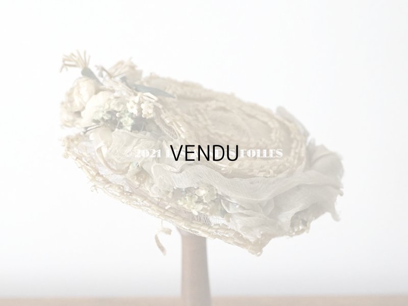 画像7: 1900年代 アンティーク ドール用 ストローハット シルクシフォン&布花付 ドールハット