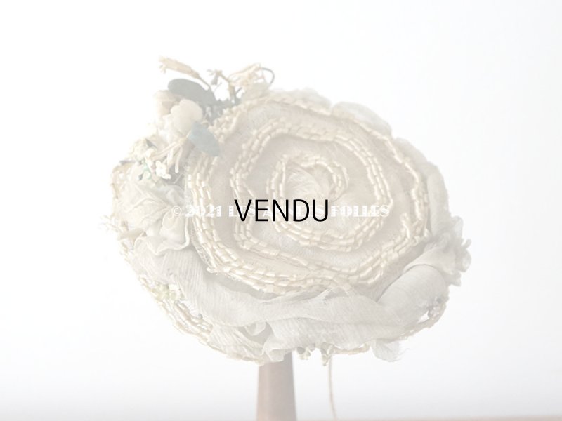 画像6: 1900年代 アンティーク ドール用 ストローハット シルクシフォン&布花付 ドールハット