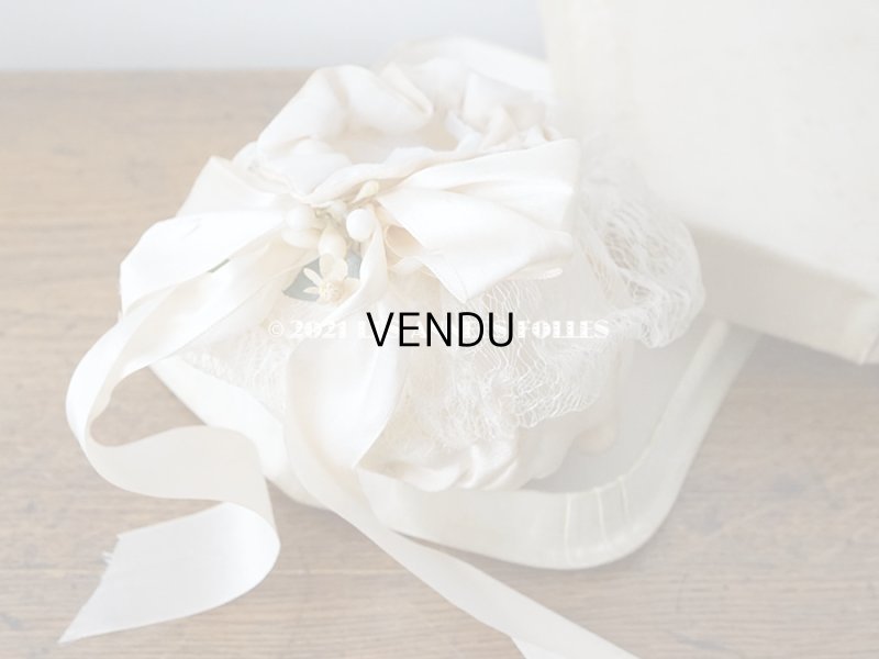 画像3: アンティーク ワックスフラワー付 シルク製 ドラジェのオモニエール 箱入り マリアージュ 結婚式