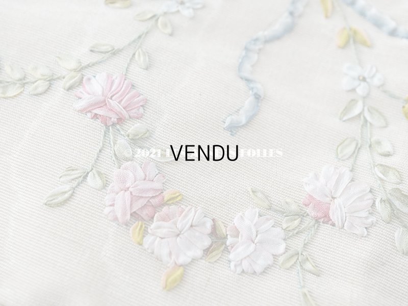 画像15:  アンティーク リボン刺繍のパネル ピアノカバー ローズパニエ　122×14cm