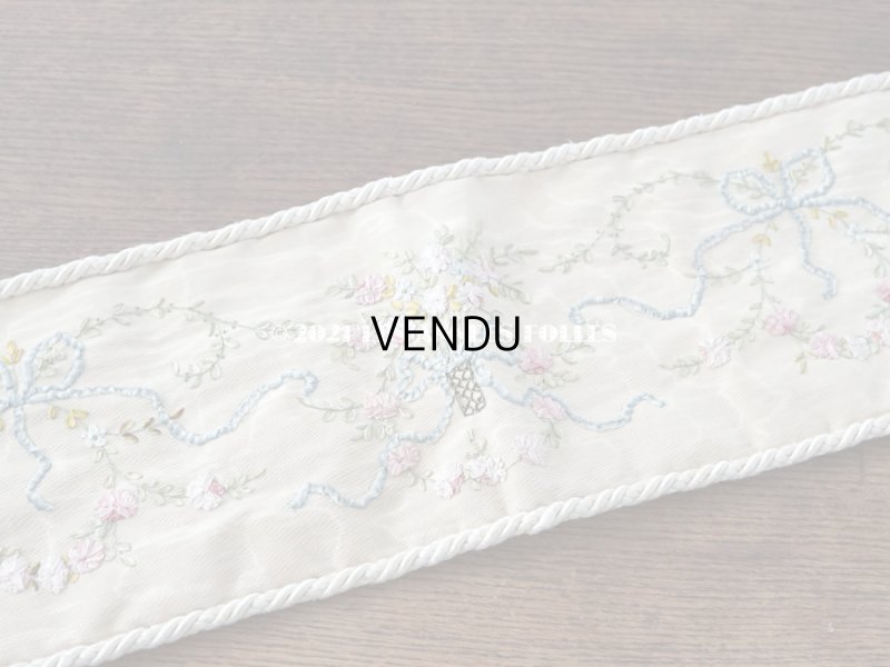 画像3:  アンティーク リボン刺繍のパネル ピアノカバー ローズパニエ　122×14cm