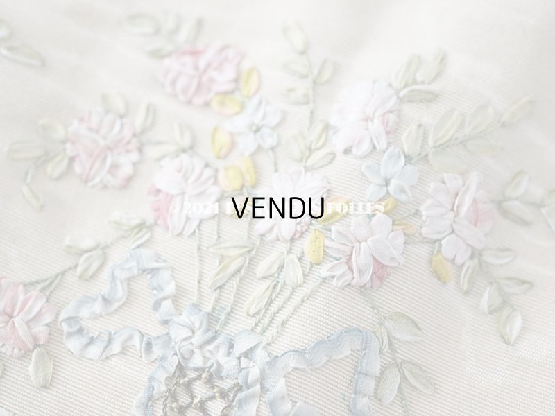 画像17:  アンティーク リボン刺繍のパネル ピアノカバー ローズパニエ　122×14cm