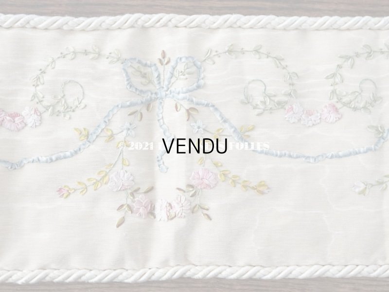 画像12:  アンティーク リボン刺繍のパネル ピアノカバー ローズパニエ　122×14cm