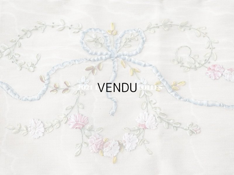 画像14:  アンティーク リボン刺繍のパネル ピアノカバー ローズパニエ　122×14cm