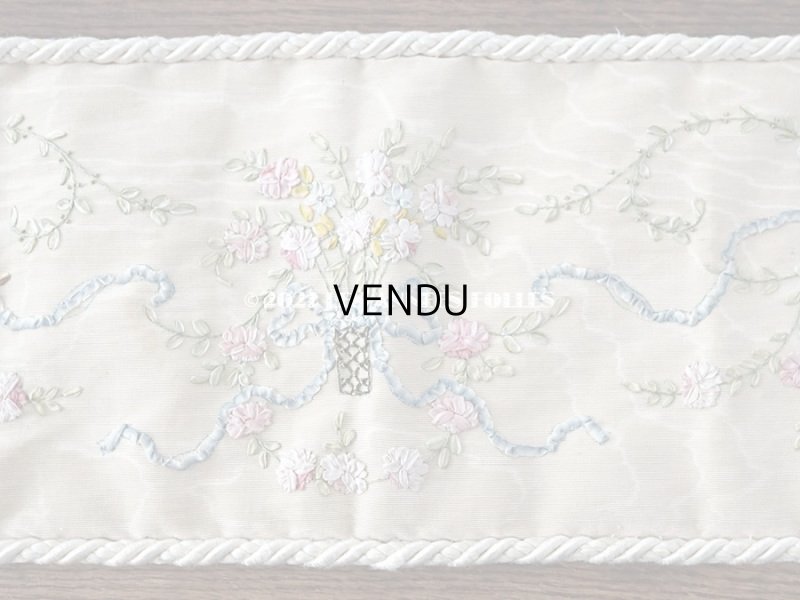 画像10:  アンティーク リボン刺繍のパネル ピアノカバー ローズパニエ　122×14cm