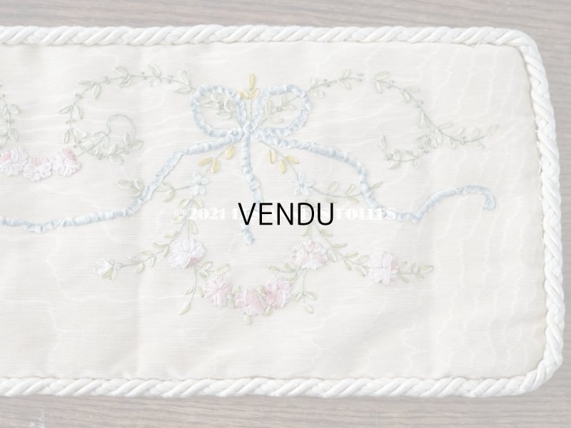画像13:  アンティーク リボン刺繍のパネル ピアノカバー ローズパニエ　122×14cm
