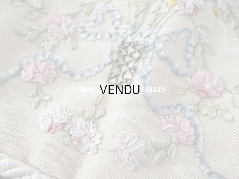 画像18:  アンティーク リボン刺繍のパネル ピアノカバー ローズパニエ　122×14cm