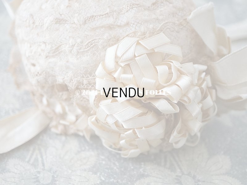 画像4: アンティーク ドール用 ベビー用 小さなボネ アイボリーのシルクリボン＆レース