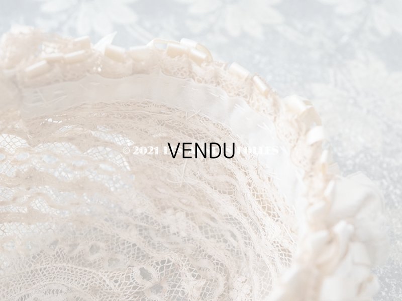 画像13: アンティーク ドール用 ベビー用 小さなボネ アイボリーのシルクリボン＆レース