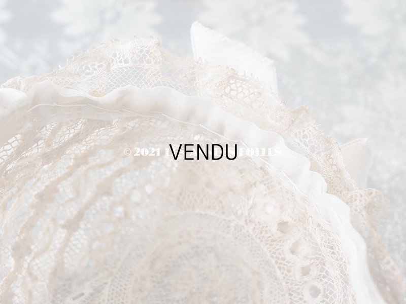 画像14: アンティーク ドール用 ベビー用 小さなボネ アイボリーのシルクリボン＆レース