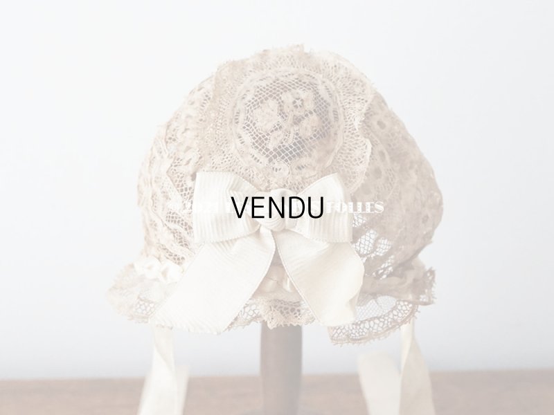 画像8: アンティーク ドール用 ベビー用 小さなボネ アイボリーのシルクリボン＆レース