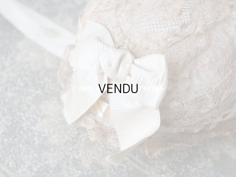 画像11: アンティーク ドール用 ベビー用 小さなボネ アイボリーのシルクリボン＆レース