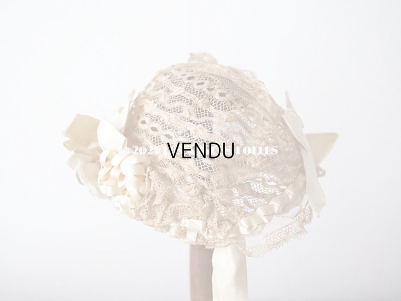 画像5: アンティーク ドール用 ベビー用 小さなボネ アイボリーのシルクリボン＆レース