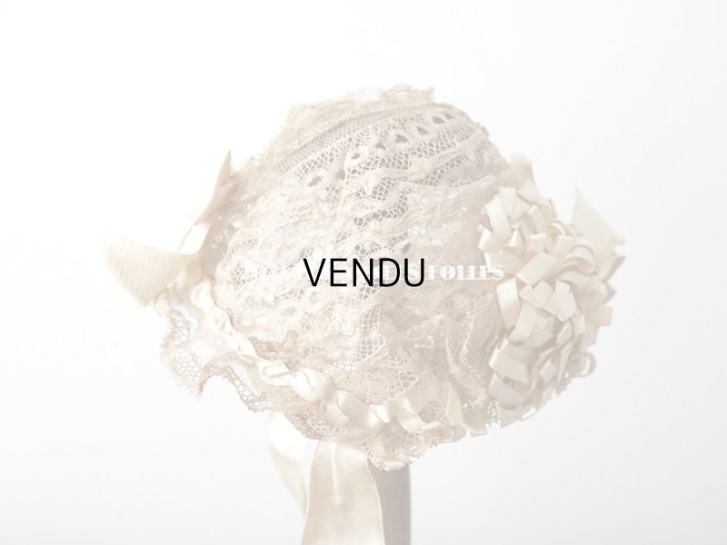 画像6: アンティーク ドール用 ベビー用 小さなボネ アイボリーのシルクリボン＆レース