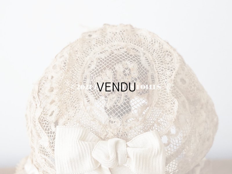 画像9: アンティーク ドール用 ベビー用 小さなボネ アイボリーのシルクリボン＆レース