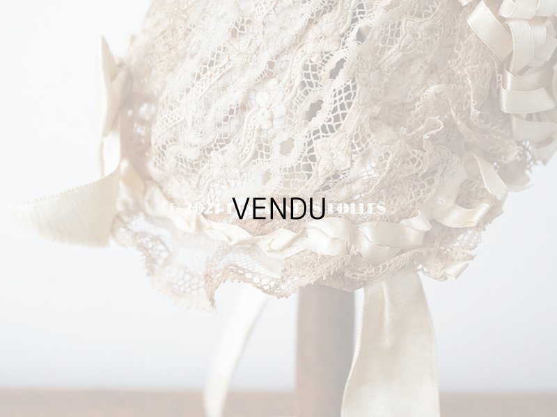 画像10: アンティーク ドール用 ベビー用 小さなボネ アイボリーのシルクリボン＆レース