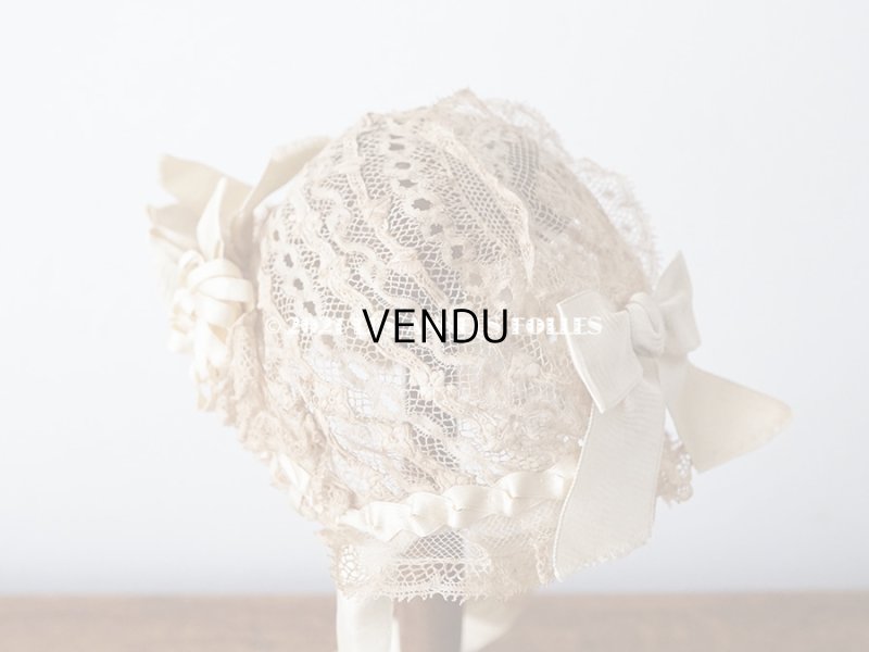 画像7: アンティーク ドール用 ベビー用 小さなボネ アイボリーのシルクリボン＆レース