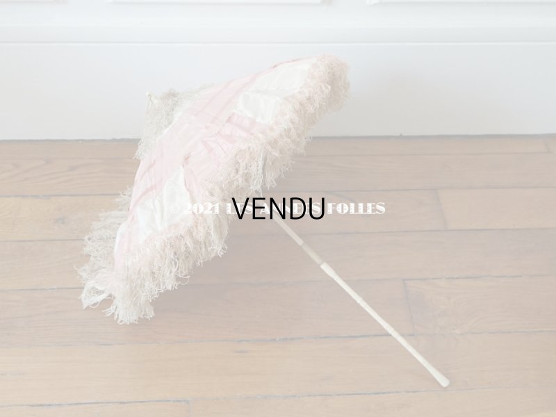 画像4: 19世紀末 アンティーク  シルク製 ピンク&ホワイトグレーの日傘