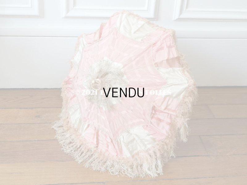 画像3: 19世紀末 アンティーク  シルク製 ピンク&ホワイトグレーの日傘