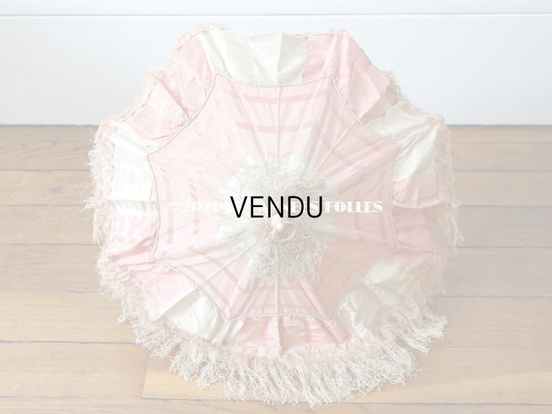 画像5: 19世紀末 アンティーク  シルク製 ピンク&ホワイトグレーの日傘