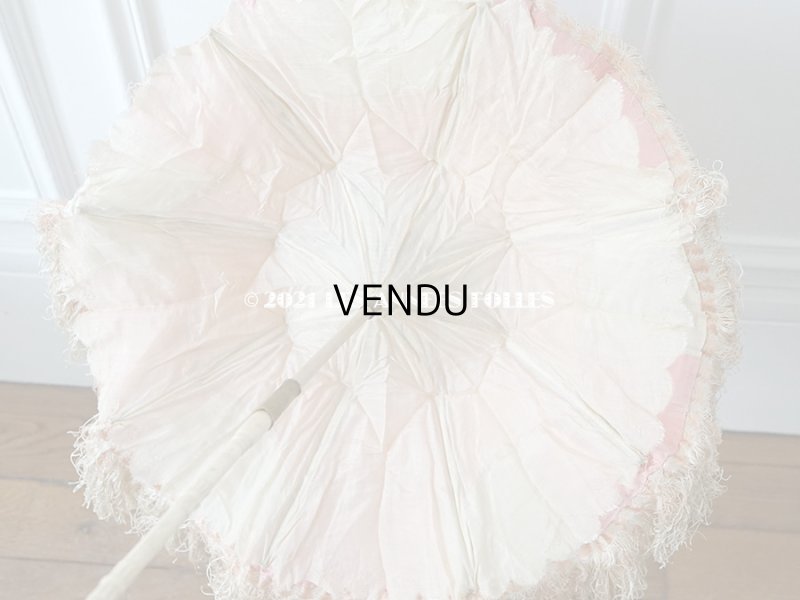 画像12: 19世紀末 アンティーク  シルク製 ピンク&ホワイトグレーの日傘