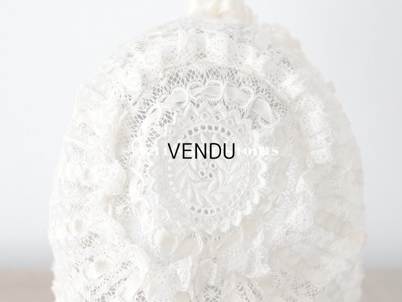 画像6: アンティーク ベビー用 小さなボネ オフホワイトのシルクリボン&レース