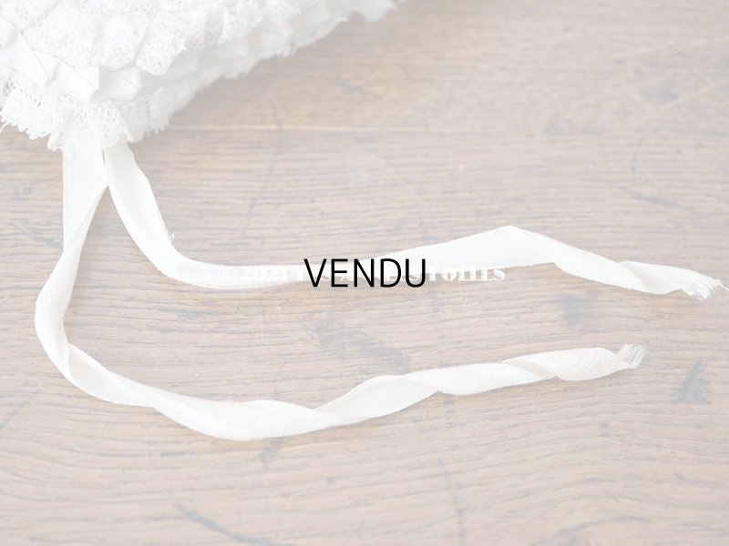 画像14: アンティーク ベビー用 小さなボネ オフホワイトのシルクリボン&レース