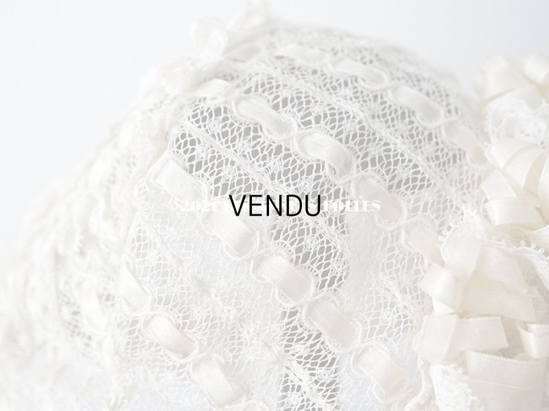 画像7: アンティーク ベビー用 小さなボネ オフホワイトのシルクリボン&レース