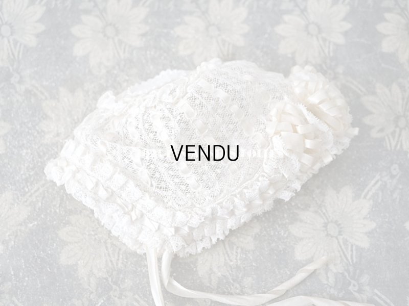 画像16: アンティーク ベビー用 小さなボネ オフホワイトのシルクリボン&レース