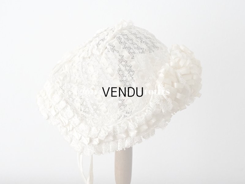 画像3: アンティーク ベビー用 小さなボネ オフホワイトのシルクリボン&レース