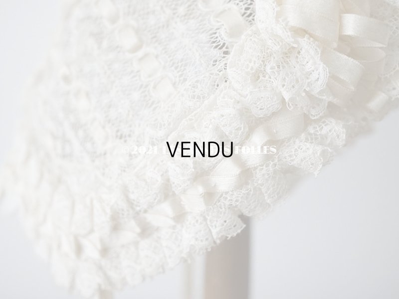 画像8: アンティーク ベビー用 小さなボネ オフホワイトのシルクリボン&レース