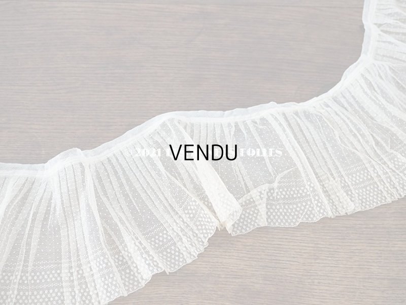 画像4: アンティーク 幅広 レースのプリーツリボン ドット柄 アイボリー  14.5cm幅  215cm