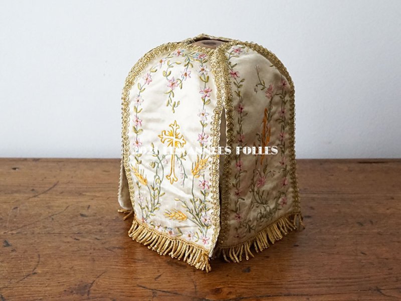 画像4: 19世紀末 アンティーク リボン刺繍 教会の装飾 聖杯のカバー 