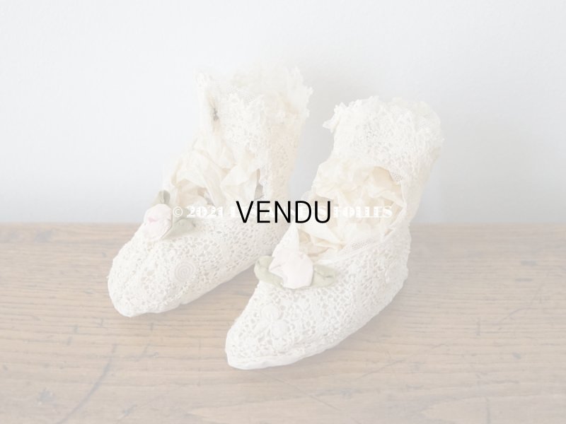 画像3: 1920年代 アンティーク 　ロココモチーフ付き クロシェレース ベビーシューズ  