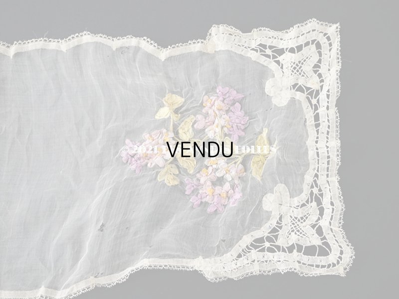 画像13: アンティーク リボン刺繍 & レース　シルクシフォンのストール　25×190cm