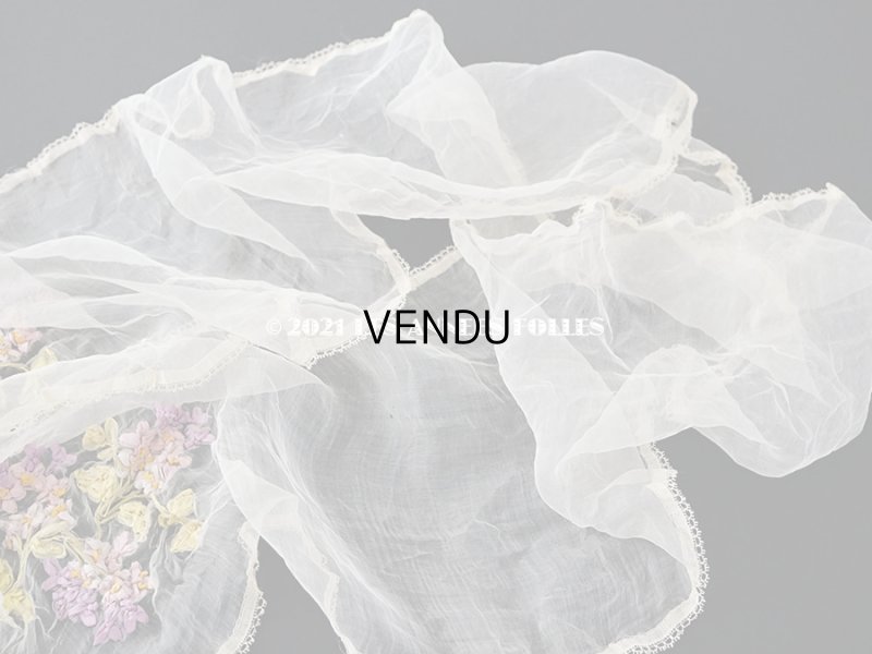 画像14: アンティーク リボン刺繍 & レース　シルクシフォンのストール　25×190cm