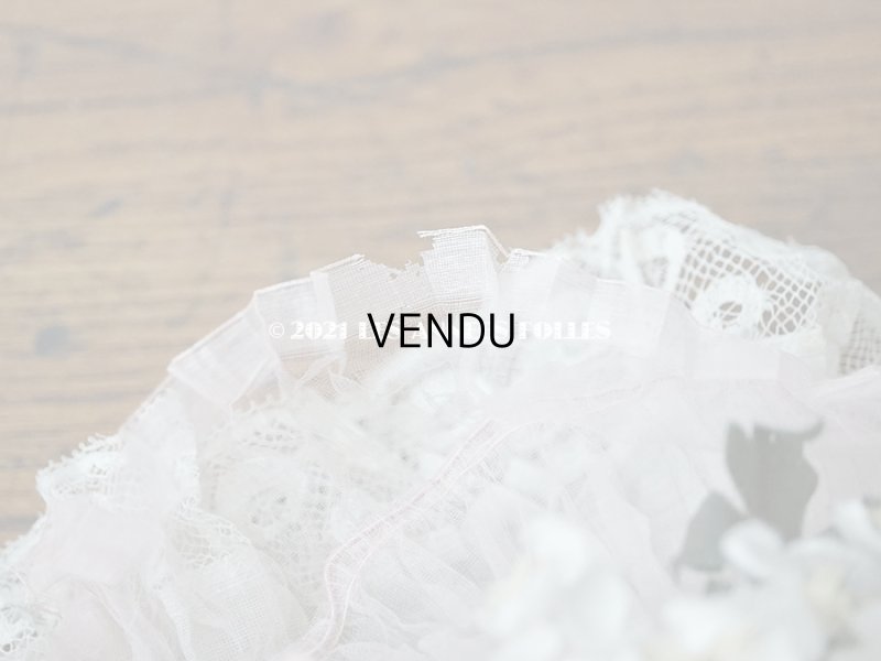 画像14: 1900年代 アンティーク ドールハット レース & ピンクのシルクシフォン & 薔薇の布花付き